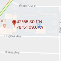 Maps took me to the red mark, dining hall is where I was in blue. at Pitchforks in Buffalo