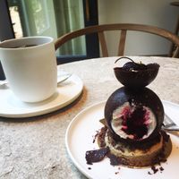 Half eaten Black Forest option and Darjeeling tea  at Be Sweet in Berlin
