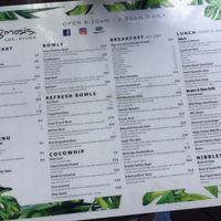 The menu at Ozmosis in Edge Hill