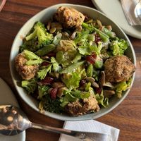 Tofu-Amaranth balls, with salad and greens  at Greenr Cafe in Gurgaon