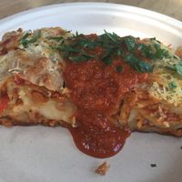 Lasagne with vegan cheese at Timbuktu Nomadic Deli in Waiheke Island