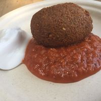 Falafel with tomato sauce and coconut yoghurt at Timbuktu Nomadic Deli in Waiheke Island