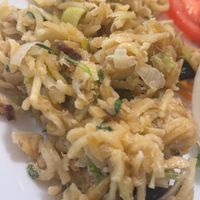 Traditional Portuguese dish - “fish” and potatoes made with leeks as the substitute.  at Outro Lado in Faro