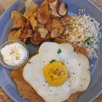 Vegan egg and steak  at Outro Lado in Faro