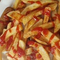 vegan sausage and chips  at Sizzlers in Bude