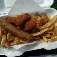 Vegan sausage, vegan nuggets and chips.  at Sizzlers in Bude