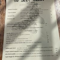Vegan menu at The Left Bank in Glasgow