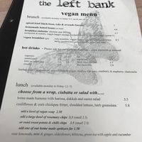 Vegan menu page 1 at The Left Bank in Glasgow
