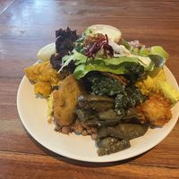 Buffet (salad. fried tempeh, potatoes, tofu curry)  at Sawobali  in Ubud