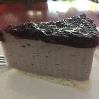 Blueberry cheesecake (gluten-free, vegan) with a grated coconut crust  at Sawobali  in Ubud