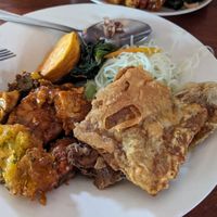 Mushrooms, greens, potato, nooddles, tofu mix at Sawobali  in Ubud