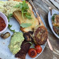 Big breakfast with added tofu scramble and a pumpkin toasty  at The Sweet Meadow in Echuca