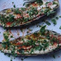 Aubergine and tahini  at Hummusbar in Tbilisi