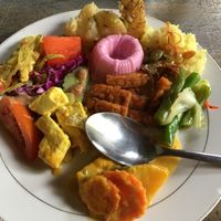 Vegan buffet items at Veggie Karma in Ubud