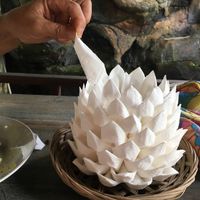 Origami flower napkin dispenser  at Veggie Karma in Ubud