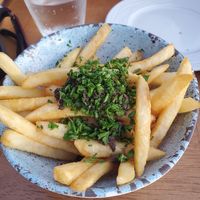 Truffle fries without parm (still soooo good) at Mezze Restaurant in Kralendijk