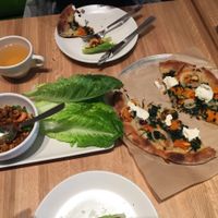 1) Shiitake Lettuce Cups: tofu, jicama, sambal, thai basil, cashew
2) Butternut Squash Pizza: smoked onion, organic kale, vegan almond ricotta, dried cranberry at True Food Kitchen in Walnut Creek