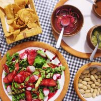 Vegan grapefruit salad and lots of free sides at Cabuche in Oaxaca