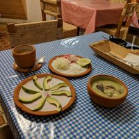 Small serving of Pozole Vegano at Cabuche in Oaxaca