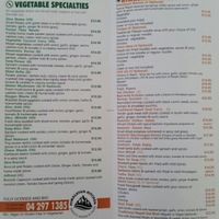 Part of the Menu at Himalayan Kitchen in Paraparaumu