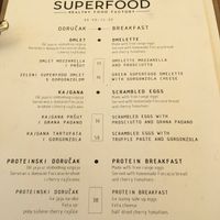Breakfast menu at Superfood Smoothie Bar in Split
