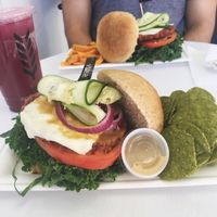 Dallas burger with quinoa patty and vegan cheese at fibrre TO GO in Fort Myers