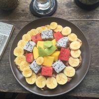vegan waffle with mixed fruit at Tree Hugger in Dong Hoi