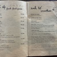 Menu  at Tree Hugger in Dong Hoi
