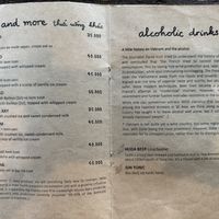 Menu  at Tree Hugger in Dong Hoi