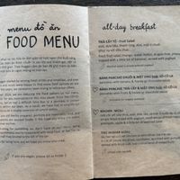 Menu  at Tree Hugger in Dong Hoi