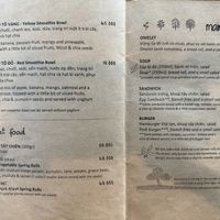 Menu  at Tree Hugger in Dong Hoi