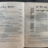 Menu  at Tree Hugger in Dong Hoi