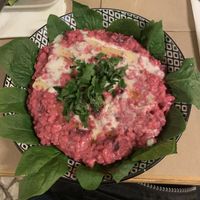 The beetroot risotto (asked to be made vegan)  at Escandinavia Green Spirit in Fuseta