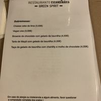 The dessert menu  at Escandinavia Green Spirit in Fuseta