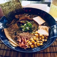 “Ramzilla” with tofu instead of egg and added shitake mushrooms  at Ramen Break in Porto