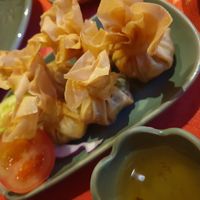 Money bags (veg stuffed fried filo parcels) at Doi Intanon in Ambleside