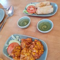 Sweetcorn fritters and spring rolls - both served with plum sauce at Doi Intanon in Ambleside