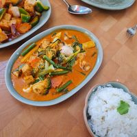 Tofu panang curry - so good! With coconut rice at Doi Intanon in Ambleside