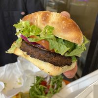 Black bean burger with spicy Mayo  at Plant Power Cafe & Juice Bar in Chattanooga