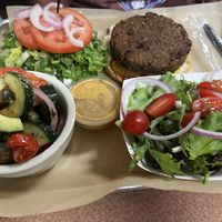 Spicy black bean burger and YEAAA!! It’s SPICY!!   at Plant Power Cafe & Juice Bar in Chattanooga