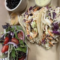Fish tacos - honestly, we had to inquire upon receiving these. It looked like crumbled black bean mixture. Not even remotely like “fish”. But she confirmed it was.   at Plant Power Cafe & Juice Bar in Chattanooga