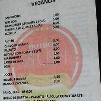 Vegan menu at Hot Dog do Samuray in Joao Pessoa