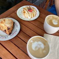 Blackberry scone, strawberry cheesecake danish, soy lattes at Shoofly in Portland