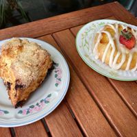 Blackberry scone, strawberry cheesecake danish, soy lattes at Shoofly in Portland