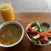 orange juice, soup, and a salad  at Shoofly in Portland