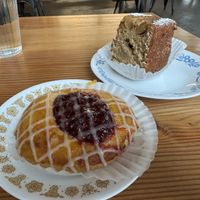 Raspberry ricotta danish and Dutch apple cake  at Shoofly in Portland