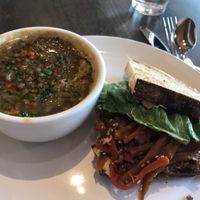 1/2 sandwich and lentil soup at Field & Fire Cafe in Grand Rapids