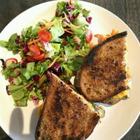 The Sasquash: Butternut squash hummus, roasted veggies and fresh greens on 4 grain sourdough  at Field & Fire Cafe in Grand Rapids