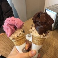 choccolate, strawberry and almond crumble.. the best! at Gelateria La Romana in Verona