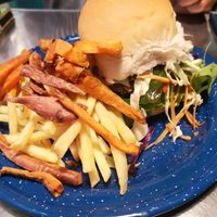 Lentil Burger with fries at Bulebar in Montevideo